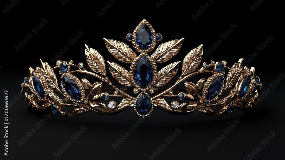 Luxury Gold Tiara with Blue Sapphires and Diamonds Luxury Gold Tiara with Blue Sapphires and Diamonds