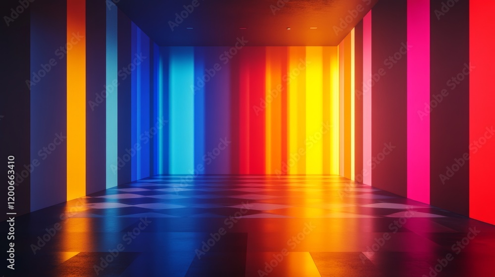 A vibrant abstract rainbow design with glowing colorful gradients and patterns on a dark background A vibrant abstract rainbow design with glowing colorful gradients and patterns on a dark background