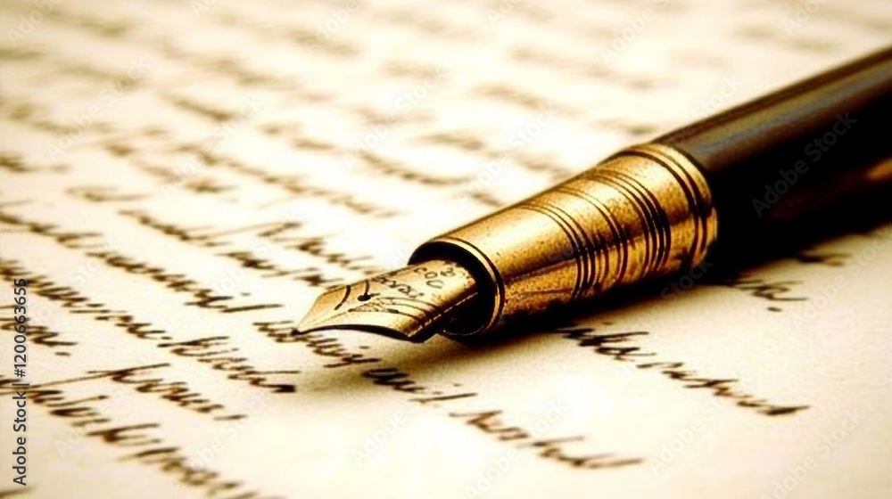 Fototapeta premium Antique Fountain Pen on Vintage Handwritten Letter