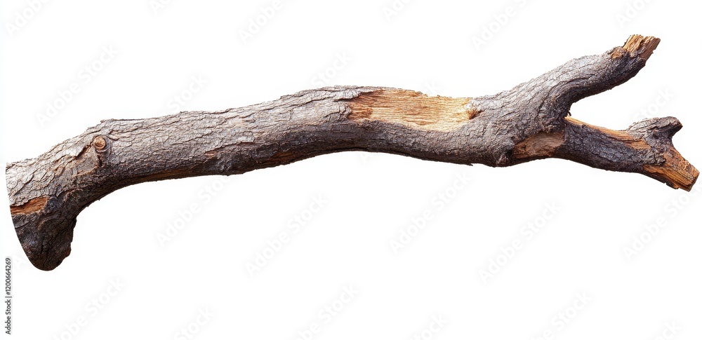 Isolated curved tree branch with rough texture and light brown color. Isolated curved tree branch with rough texture and light brown color.