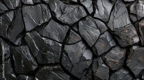 Dark fractured rock wall texture, geological background. photo