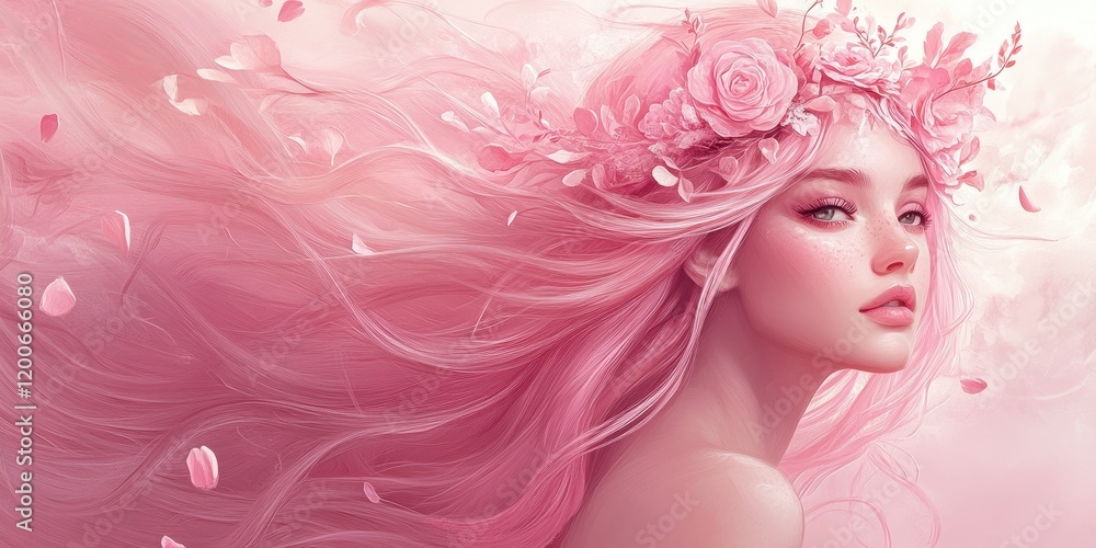 Pink Haired Woman Adorned With A Floral Crown Pink Haired Woman Adorned With A Floral Crown