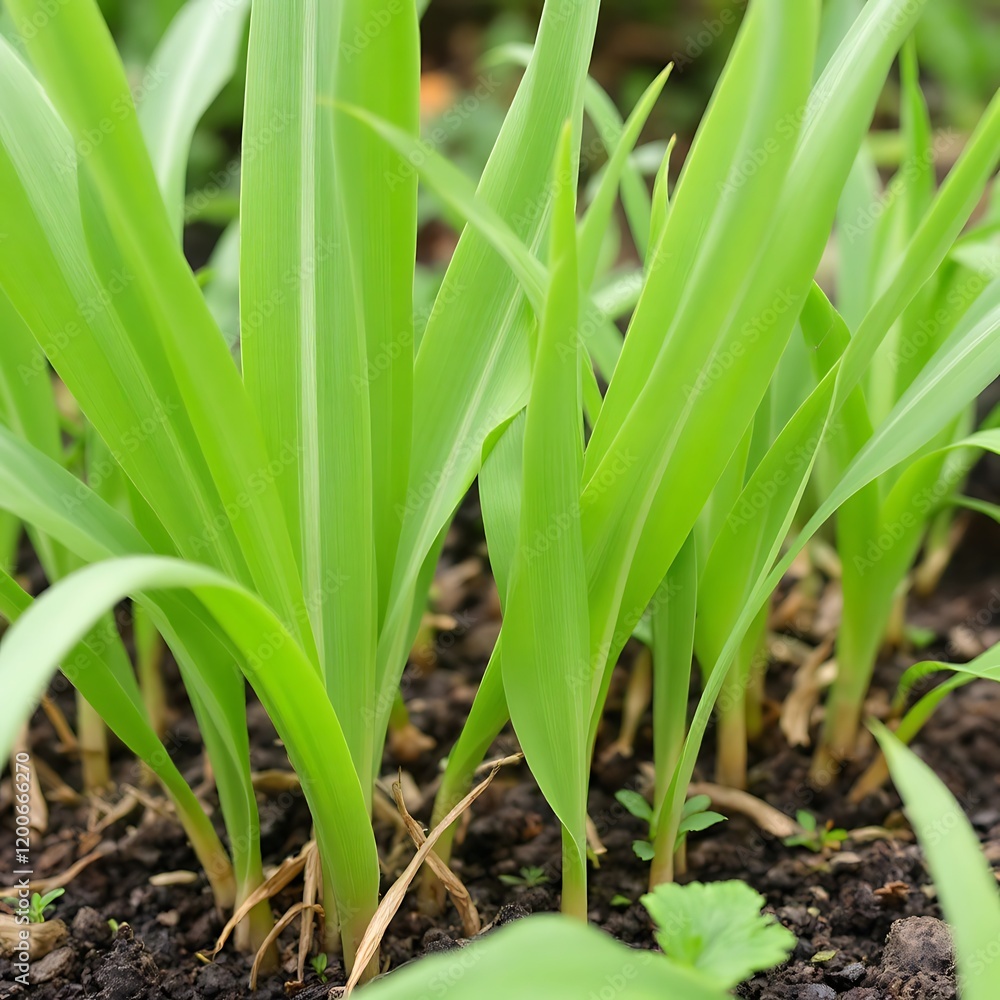 Vibrant Green Plant Seedlings Growing in Rich Soil Vibrant Green Plant Seedlings Growing in Rich Soil