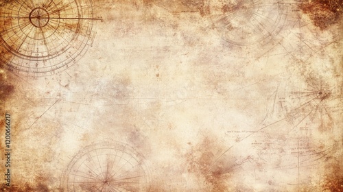 Antique Nautical Chart Background with Compass Rose