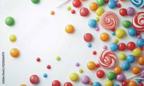 Various types of colorful candies and lollipops