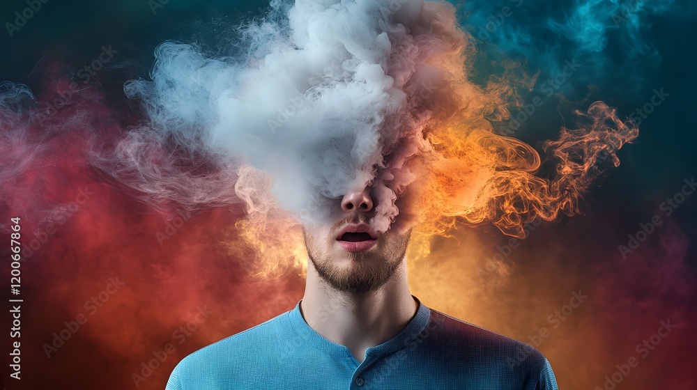Enigmatic transformation a portrait of a man with a smoke-head in a surreal setting evoking mystery and emotion Enigmatic transformation a portrait of a man with a smoke-head in a surreal setting evoking mystery and emotion