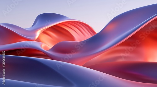 Abstract Red and Blue Fluid Wave Forms