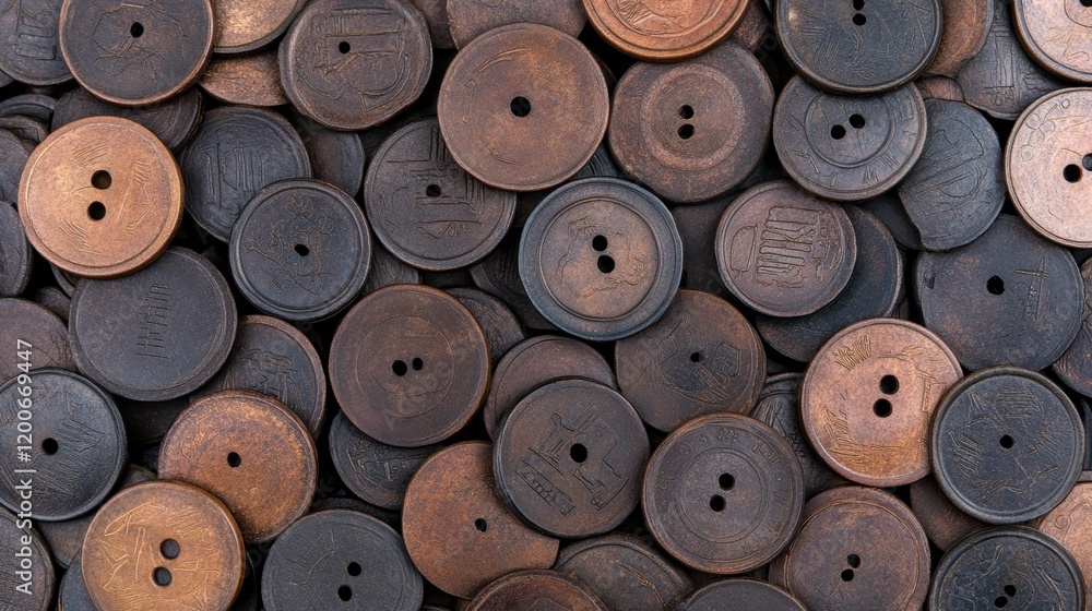 Antique Wooden Buttons Collection Closeup Photography Antique Wooden Buttons Collection Closeup Photography