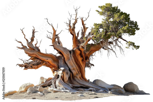 ancient twisted bristlecone pine tree on white background photo