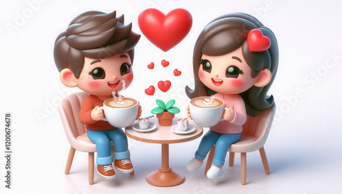 Couple enjoys coffee together cozy  cute illustration romantic atmosphere heartwarming scene photo