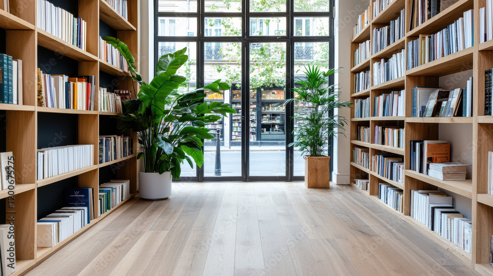 cozy Parisian bookstore with shelves filled with books and plants cozy Parisian bookstore with shelves filled with books and plants