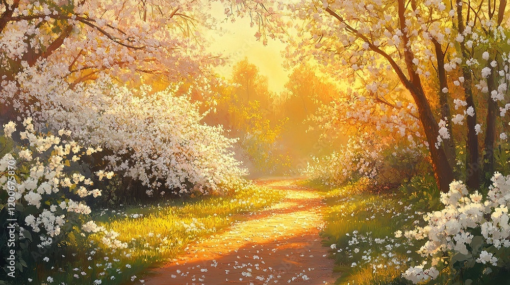 Fototapeta premium Serene Spring Scene with Fragrant White Cherry Blossoms in Bloom