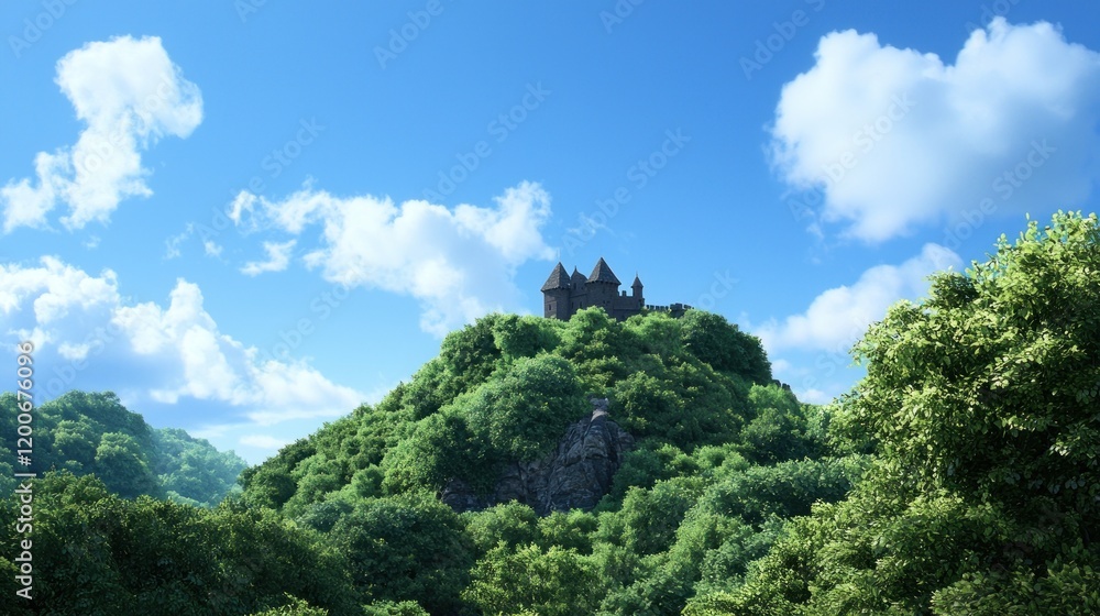 Hilltop Castle, Sunny Day, Green Hills, Fantasy Setting, Travel Hilltop Castle, Sunny Day, Green Hills, Fantasy Setting, Travel