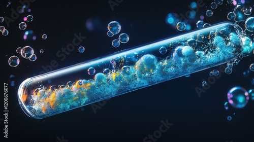 test tube overflowing with bubbles and foam, depicting an intense exothermic reaction photo