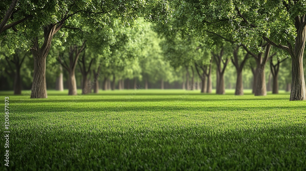 Lush Green Grass Field Surrounded by Trees with Blurred Background Lush Green Grass Field Surrounded by Trees with Blurred Background