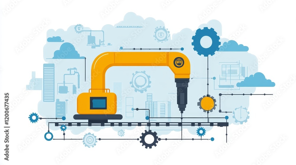 Fototapeta premium Automated Robotic Arm Performing Precision Manufacturing Tasks within a Digital Ecosystem
