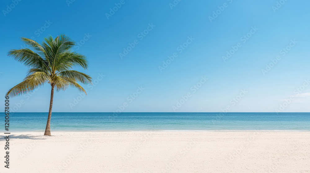 serene beach scene with palm tree and clear blue water serene beach scene with palm tree and clear blue water