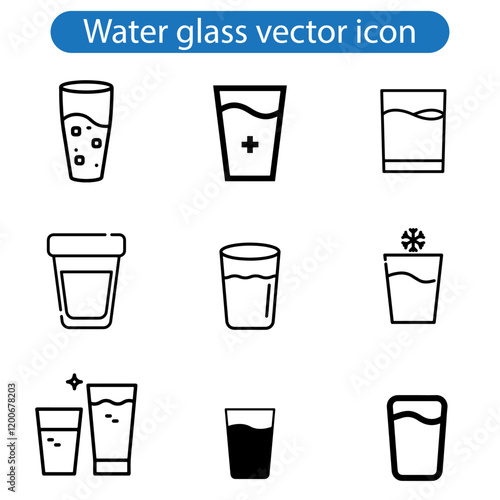 Water glass vector art icon set isolated on white background.
