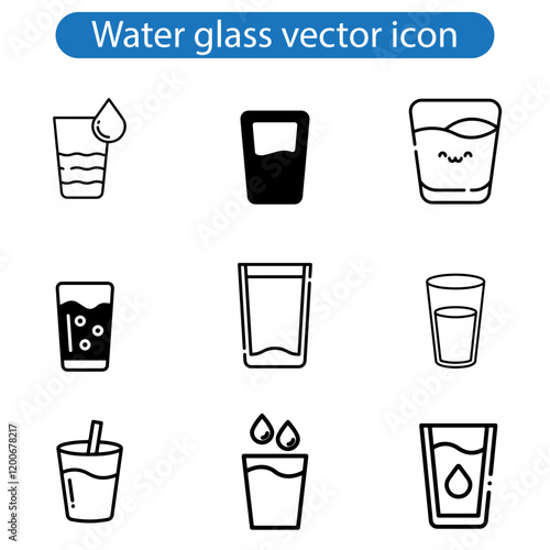 Water glass vector art icon set isolated on white background.
