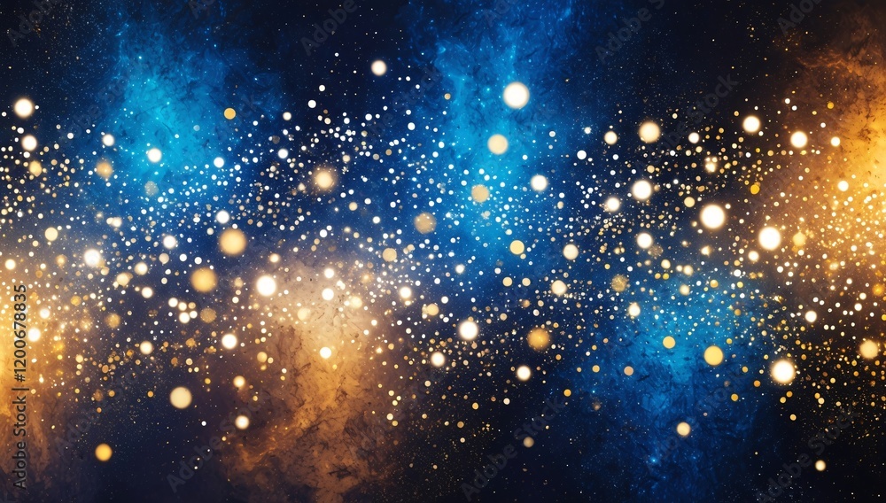 Obraz premium A mesmerizing display of glowing glitter and sparkling lights, emulating a magical cosmic scene full of brilliant colors including gold and blue.