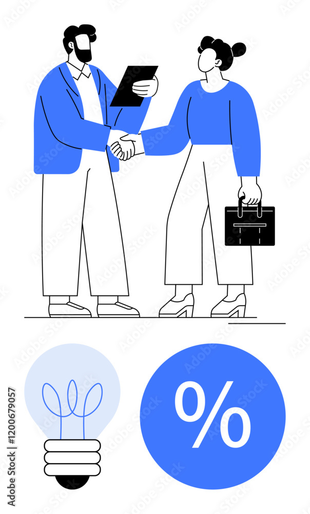 custom made wallpaper toronto digitalBusiness partners shaking hands, one holding a clipboard, the other with a briefcase. Ideal for partnerships, business agreements, entrepreneurship, collaboration, innovation, financial growth