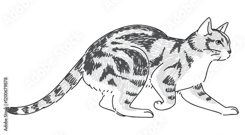 遊んでいるネコの手描きイラスト