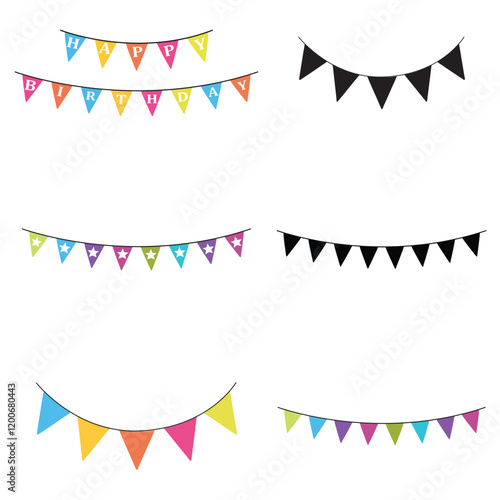 Happy birthday Bunting isolated, Birthday Bunting vector illustration, bunting banner clipart Design
