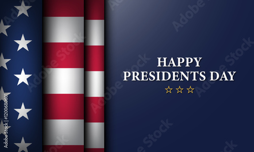 Presidents Day Greeting Card with USA Flag Illustration on blue background.
