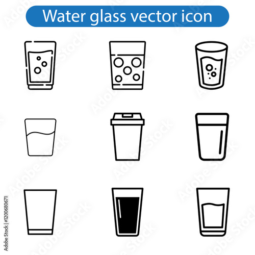 Water glass vector art icon set isolated on white background.
