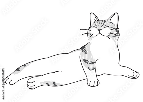 眠っているネコの手描きイラスト