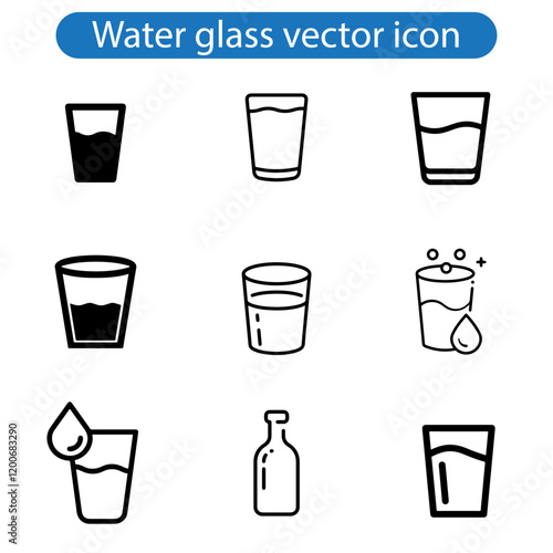 Water glass vector art icon set isolated on white background.
