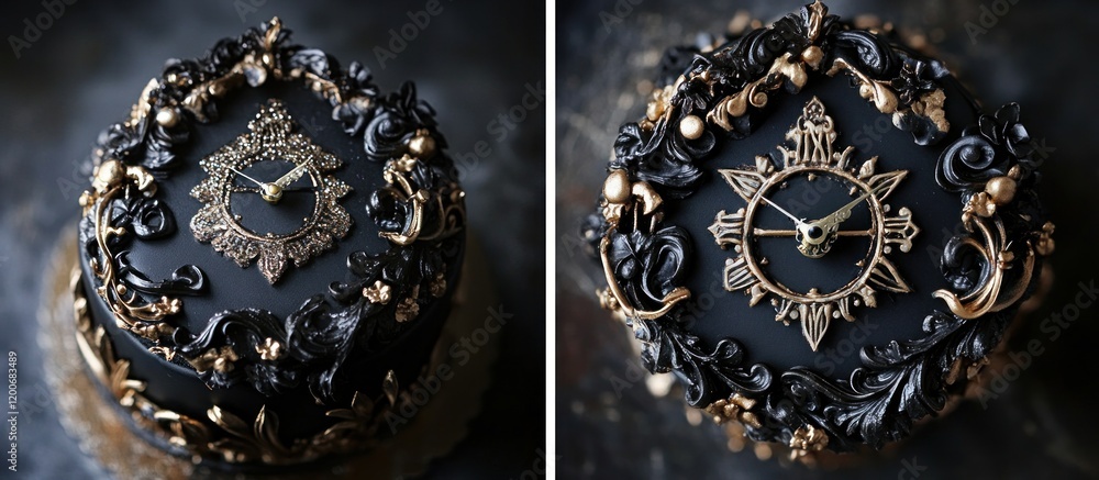Opulent Black and Gold Clock Cakes: A Culinary Masterpiece Opulent Black and Gold Clock Cakes: A Culinary Masterpiece