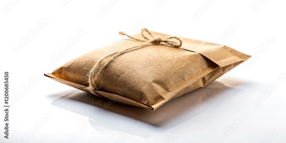 Simple Brown Paper Sachet on White Backdrop - Minimalist Conceptual Photography Simple Brown Paper Sachet on White Backdrop - Minimalist Conceptual Photography