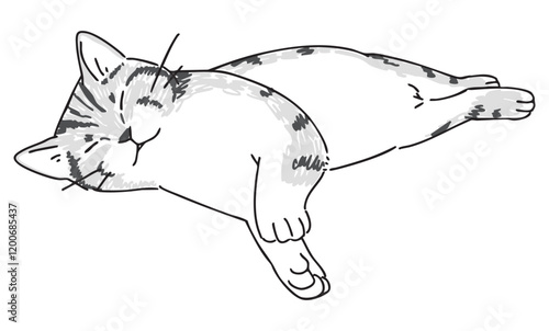 眠っているネコの手描きイラスト