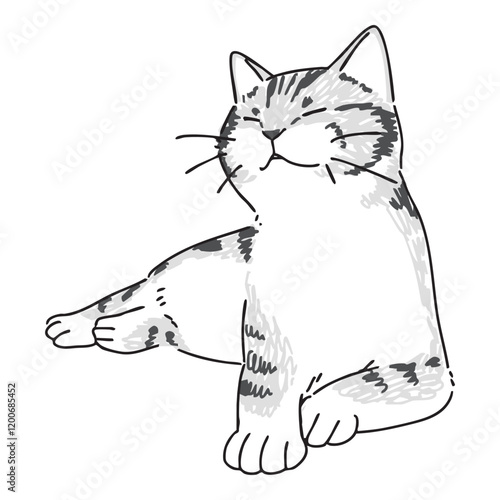 眠っているネコの手描きイラスト