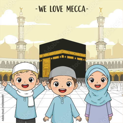 Happy Children Visiting the Kaaba in Mecca