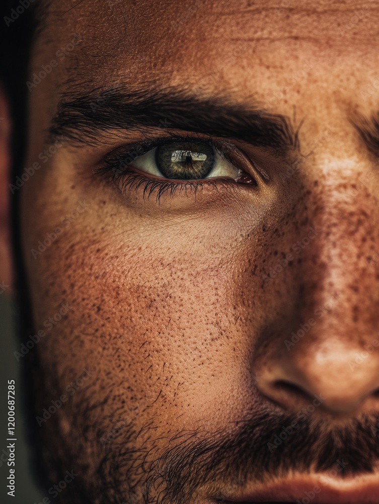 Naklejka premium Male Face with Freckles Close up