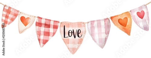 Watercolor Bunting with Hearts and Love Banner