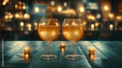 Two Wine Glasses Stand on a...