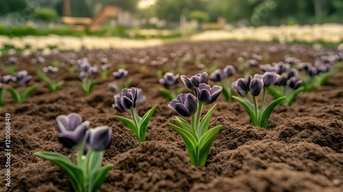 Dark Purple Tulips Blooming...