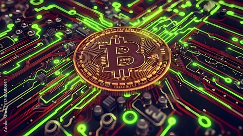 Gold Coin Rests on Circuit ...