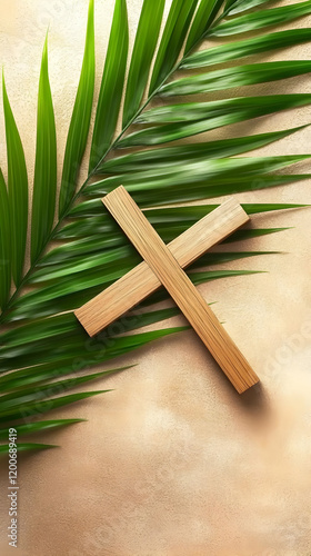 Wooden Cross Lies on Palm L...