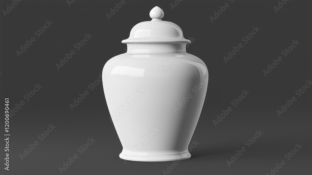 White porcelain jar, studio shot, grey background, home decor White porcelain jar, studio shot, grey background, home decor