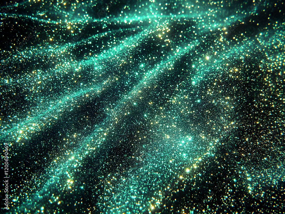 Sparkling Teal Glitter Texture Forms a Wavy Pattern with a Dark Background Sparkling Teal Glitter Texture Forms a Wavy Pattern with a Dark Background