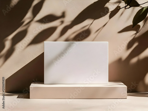 Blank white card on a podiu...
