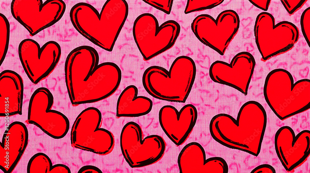 Valentines day pink background beautiful illustration with many red hearts