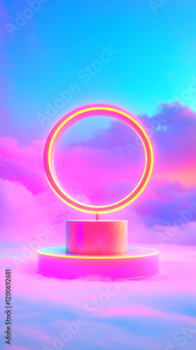 3D Neon Circle Display on C...
