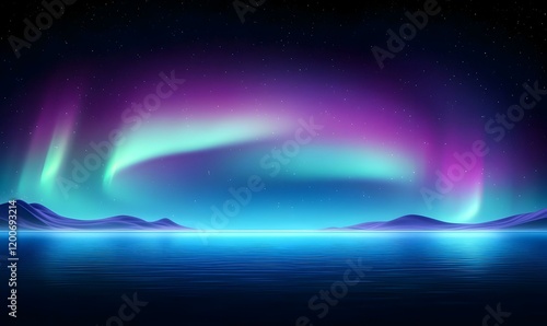 Wallpaper Mural Romantic Aurora Over Northern Skyline, a mesmerizing scene of vibrant auroras dancing above a city skyline, creating a dreamy atmosphere. Torontodigital.ca