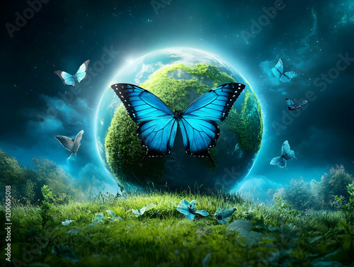 Green Earth with Butterflie...