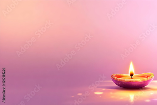 Illuminated Diya on Pink Ba...